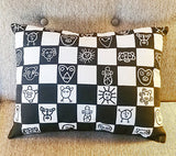 Large Black and White Taino Grid Pillow