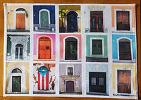 large cloth place mat with pictures of doors in Old San Juan