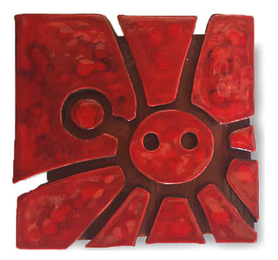 Wall Plaque of a Taino Sun Symbol of Wood and Ceramic