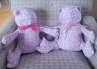 plush coqui frog toys made with pink Taino coqui fabric